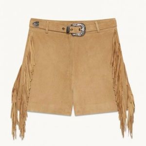 Maje Izmir High-Rise Fringed Sued Shorts